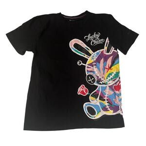 BKYS Mens L  Rabbit Embroidered Black Graphic T-Shirt Y2K Streetwear - Excellent